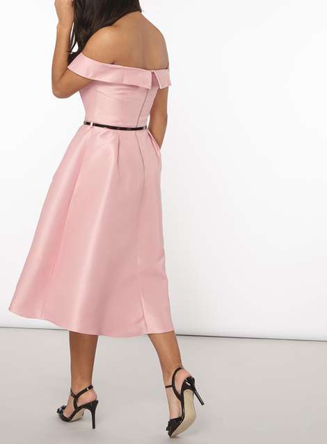 **Luxe Pink Bardot Prom Dress